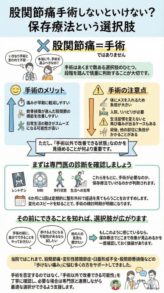 股関節痛　手術なし　保存療法