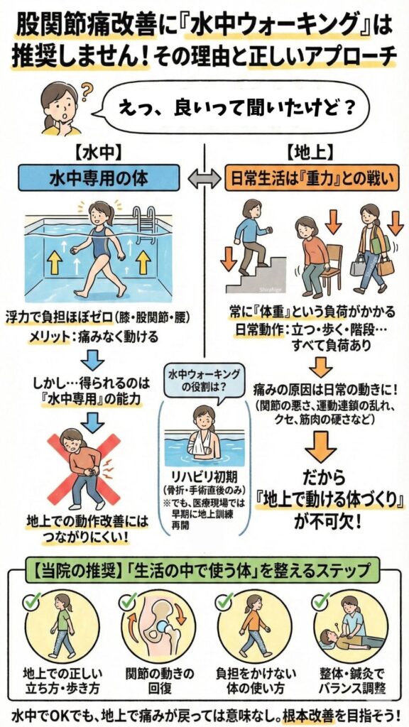 股関節痛は水中ウォーキングで改善しない