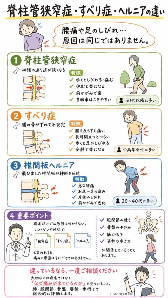脊柱管狭窄症とすべり症の違い
