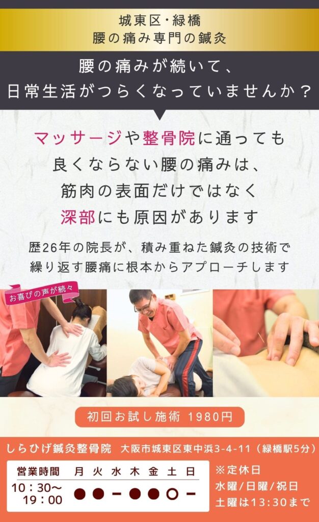 城東区　緑橋　腰痛　鍼灸院